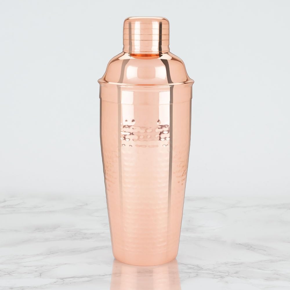 Twine Hammered Cocktail Shaker for Cold Brew Cocktails, Margarita, Whiskey Sour, Stainless Steel Martini Shaker with Strainer, Copper Plated, Home Bar Accessories, Bar Tools, 25 oz, Set of 1 - Image 5