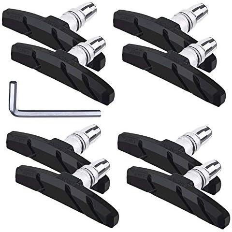 HUSZZM 8Pcs Bike V Brake Pads with Hex Nuts and Spacers Brake Block Mountain Bike V Bicycle Brake Blocks Set No Noise No Skid for Mountain Bicycle 70 mm Cover