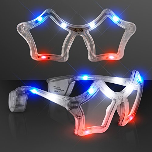 FlashingBlinkyLights Red White & Blue LED Star Shaped Light Up Sunglasses