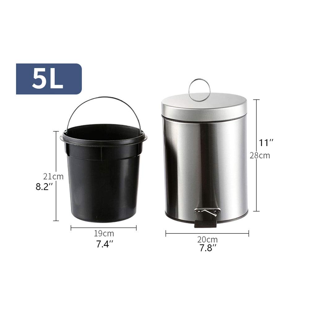 MYBA Cubo de basura de acero inoxidable con pedal de basura, cubo de basura con tapa para cubo de basura de baño y cocina (color: oro rosa, tamaño: 5 L)