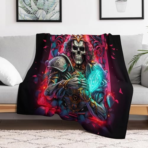 Manta de calaveras póquer franela grande sofá cama invierno reversible 3