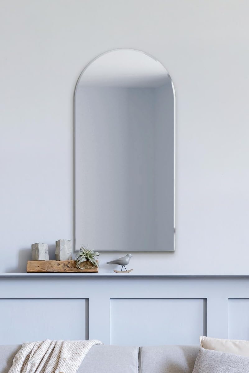 Large Arched Modern Venetian Glass bevelled Wall Mirror 2ft7 x 1ft4 80cm X 40cm