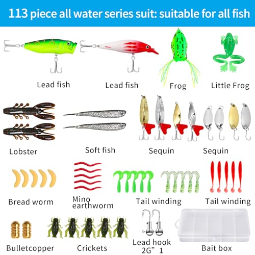 AOFUXTI Kit de ferramentas de pesca – Kit de alicates de pesca, 112 peças de equipamento e equipamen