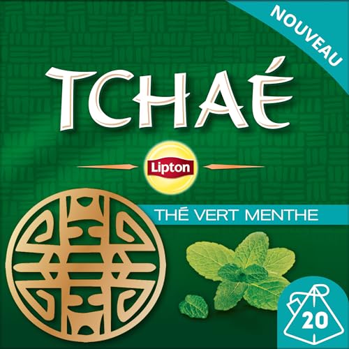 Lipton, Thé Vert Tchaé, Infusion à Froid ou Chaud, Goût Menthe, Fraîcheur, Ingrédients d'Origine 100% Naturelle, 20 Sachets Pyramid