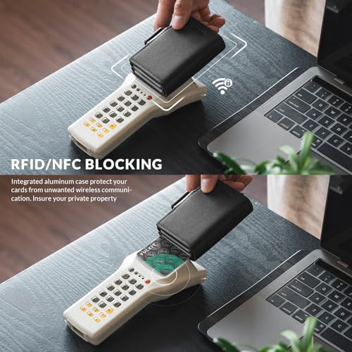 Image of VULKIT Credit Card Holder RFID Blocking Leather Automatic Pop Up Wallet Magnetic Wallet Double Card Case for Men and Women, Genuine Leather Nappa Black, 4.33*3.15*1.1 in, Minimalist