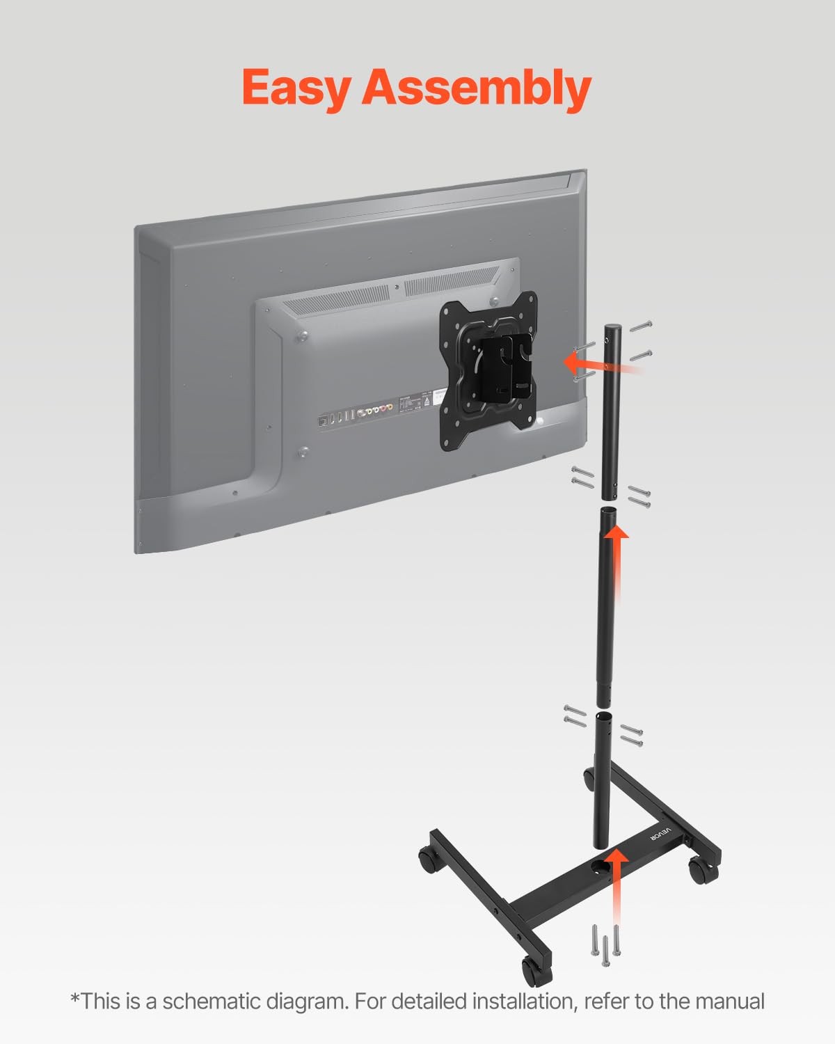 VEVOR Supporto TV da Pavimento per Schermo Piatto Curve 431,8-1397 mm, Carrello Porta TV Carico max. 20 kg, VESA 200 x 200 mm
