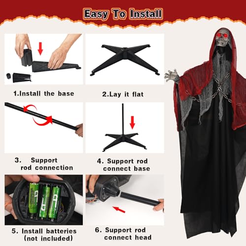 71'' Life Size Halloween Decorations, Halloween Skeleton with Light-Up Eyes & Sound Adjustable Arms Swaying Body Voice/Touch Sensing, Halloween Animatronics for Indoor/Outdoor Yard Lawn Decor, black4