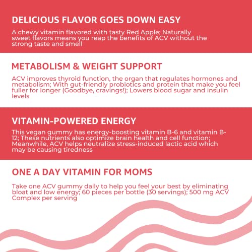 Baby Blues Apple Cider Vinegar Gummies - Vegan, Non-Gmo & Gluten-Free, Postpartum Dietary Supplement With Both Vitamin B-6 & B12, 60 Pieces Per Bottle #TOP4