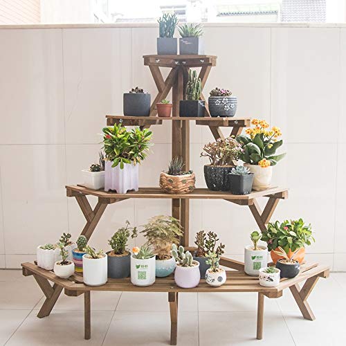 A Plant Shelves Flower Pots Holder Ladder-Shaped Plant Flower Stand Rack Multilayer Wood Storage Shelves Bansai Display Shelf (Color : As picture A)