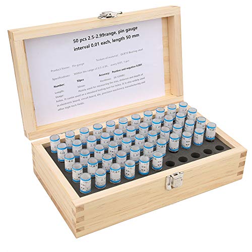 SASKATE 50pcs 2.5-2.99mm Pin Gage Set Plug Pin Set Steel Pin Gage Set with Wooden Case for Hole Size Depth Checking Precision Tools