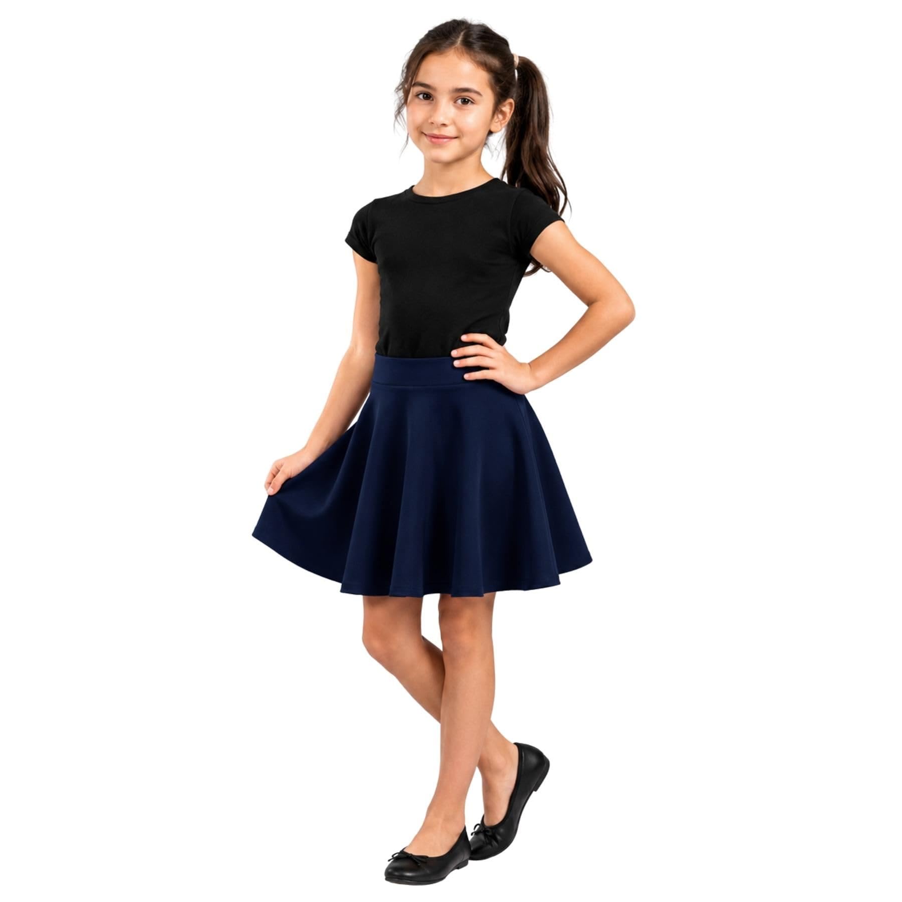 Lot de 3 jupes patineuses pour filles, taille haute, longueur genou, mini jupe évasée noire pour danse ballet, jupes décontractées unies pour uniforme scolaire et fête, bleu marine, 11-12