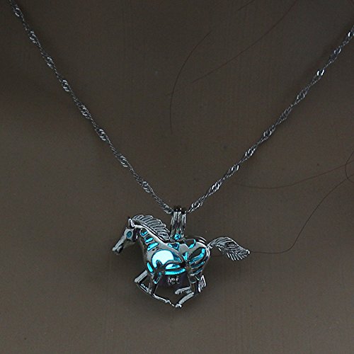 CanViUK Collier à perles creuses lumineuses avec pendentif cheval creux simple pour Halloween Blanc K + bleu ciel Cover