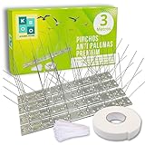 Koobo Home - Pack 3 Metros Pinchos Antipalomas Premium - Ahuyentador de palomas - Acero Inoxidable 12 Piezas - Espanta Palomas balcon - Espantapajaros exterior Pinchos para palomas - Repelente palomas