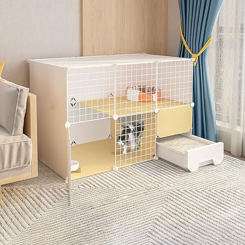 KJoBDwz キャットハウス キャットケージ 猫用トイレ付き 猫箱 猫ケージ 屋内 DIY 猫囲い 小動物用 取り外し可能な金属製猫(111x49x75cm)