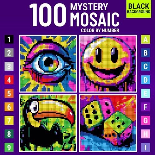 Mystery Mosaic color by number for Adults Vibrant Color Quest: A fun pixel art coloring book full of challenges to reveal hidden square images for stress relief, creativity, and relaxation.