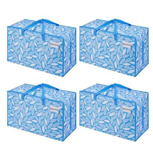 VENO 4 Pack Extra Large Heavy Duty Moving Bags with Wide Opening & Reinforced Handles, Reusable Storage Tote Bags with Strong Zippers for Clothes, College Dorm Essentials & Moving Supplies