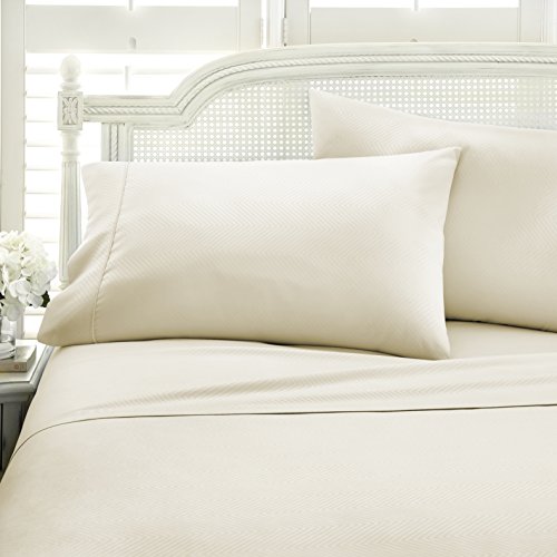 Ienjoy Home 4 Piece Embossed Sheets Set, Chevron Ivory, King #TOP16