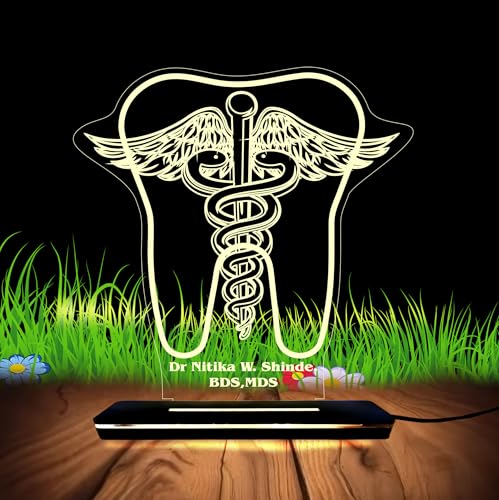 Image of PRINTKART Doctors Name and Designation, Personalised LED Doctors Name Gifts, 3D Illusion Lamp Gift for Doctor, Laser Cut, (Material:- Acrylic Transparent, Size:- 6 x 4 Inches) (Doctor-2)