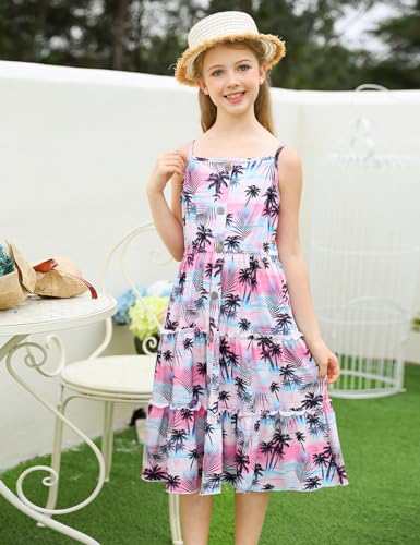 Enlifety Girls Dress Hawaiian Spaghetti Straps Dresses Summer Sundress Size 6 12T3