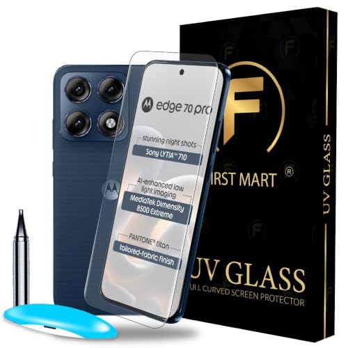Image of FIRST MART UV Tempered Glass for Motorola Edge 70 Pro, 9H Full-Glue Curved Screen Protector, HD Clear, Fingerprint Compatible Easy Installation | Crystal Clear