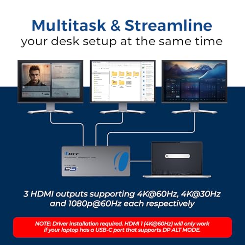 Image of OREI SplitXtend USB C Docking Station Triple Monitor with 3xHDMI Ports - 4K | Thunderbolt 4 Dock, HDMI DisplayPort Hub, Dual Monitor HDMI Adapter Extend, USB C Splitter, 100W PD, SD Card Reader