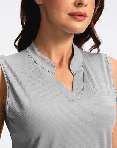 Santiny Women's Sleeveless Golf Shirt V-Neck Lightweight Quick Dry Tennis Tank Tops Golf Polo Shirts For Women(Light Grey_L) #TOP2