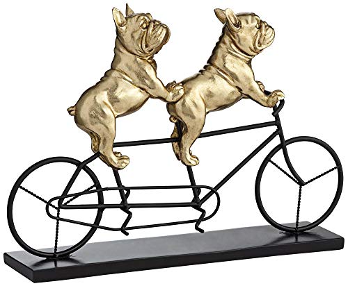 Studio 55D Bulldogs on Bicycle 15 3/4' Wide Gold Sculpture