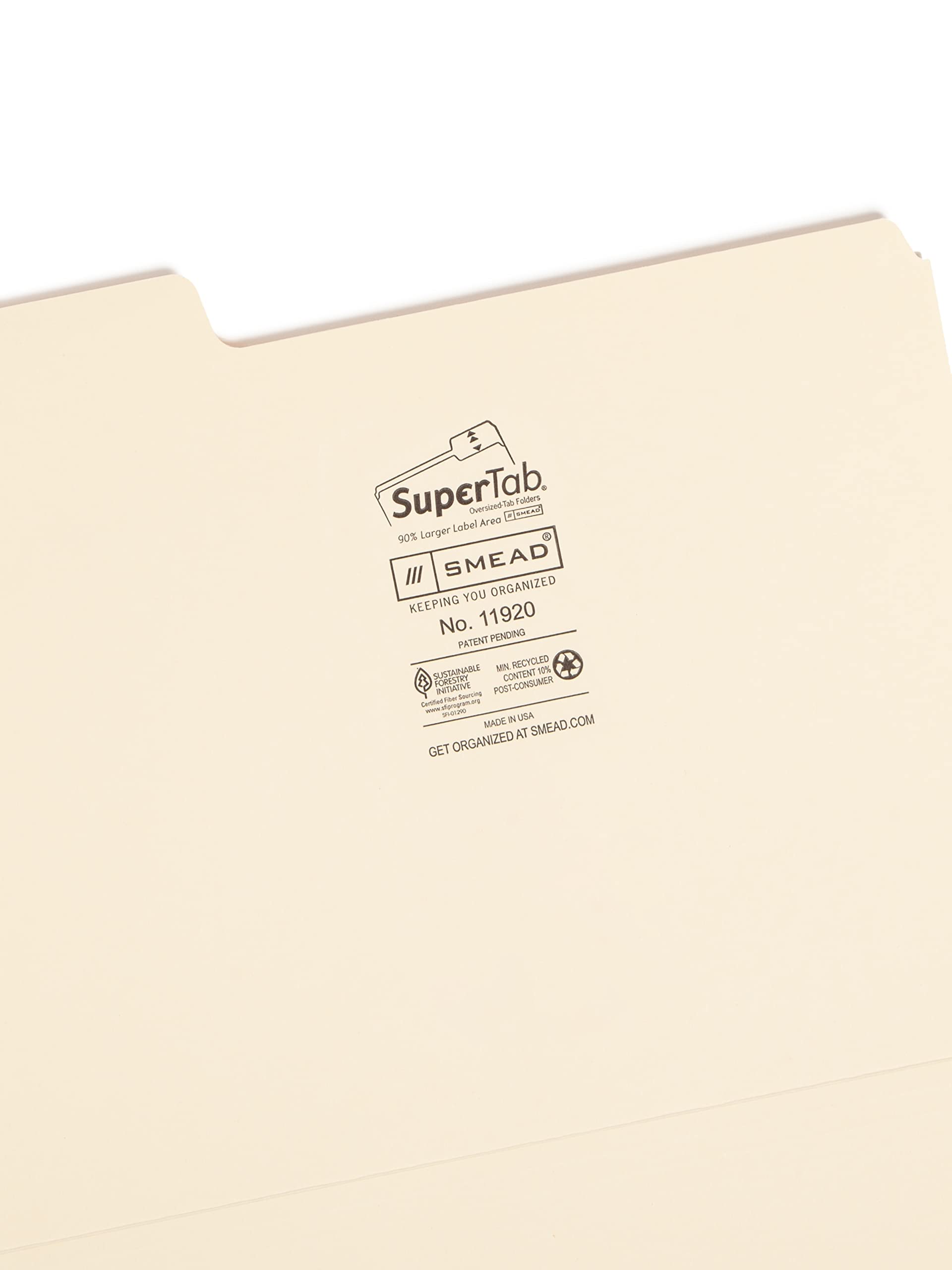 Super Tab Folders,Letter, 1/3 Cut Tab, Ltr, 11pt,24/BX, Manila, Sold as 1 Package