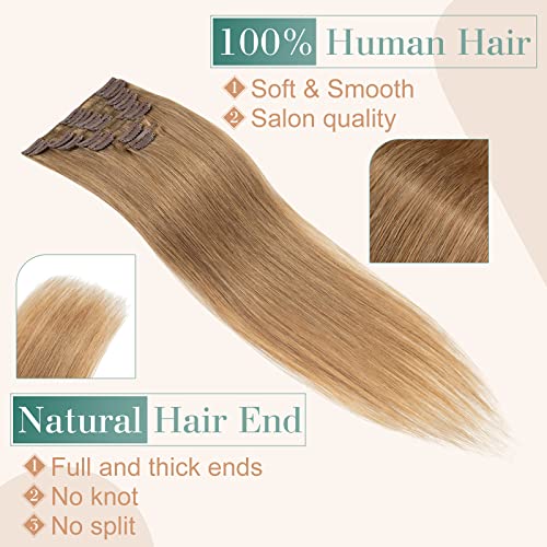 Image of Benehair Clip in Hair Extensions Real Human Hair 8pcs 12inch Remy Human Hair Extensions Straight Natural Hair Extensions Strawberry Blonde