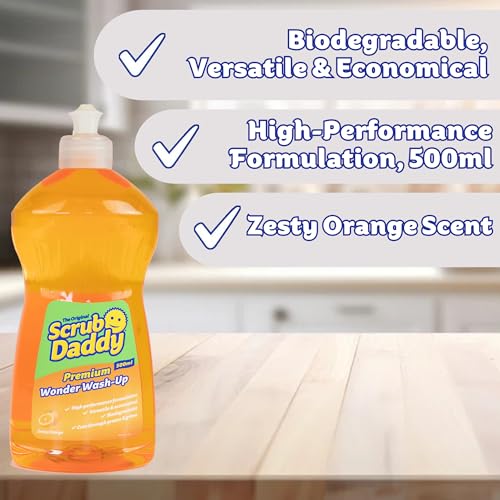 Image of Scrub Daddy & Scrub Mommy Wonder Wash-Up Combo, Dish Sponge Twin Pack with Washing Up Liquid 500 ml, Smiley Face Sponges for Cleaning, Multipack Kitchen Non Scratch Scourers, Dishwashing Scrubber