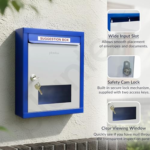 Image of Plantex All in One Multipurpose Letter Box /Suggestion Box for Office /Post Box for Home gate /Donation Box /Complaint Box /with Lock -Wall Mount - (Blue & Ivory)