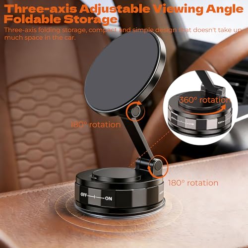 LENOLL Magnetic Car Phone Holder 2x2x1.4 Inch, 360° Dual Axis Adjustable with, Secure Vacuum Suction Cup for Dashboard Windshield, Universal Car Mount for Office Desk-Black - image 6