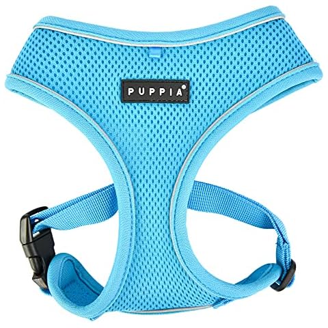 Puppia Soft Dog Harness Pro No Choke Over-The-Head Reflective Straps Triple Layered Breathable Mesh Adjustable Chest Belt and Quick-Release Buckle, Sky Blue, Medium Cover
