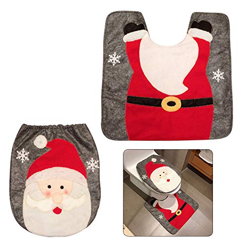 Pveath - Juego de 2 piezas de decoración para inodoro con diseño de Papá Noel, muñeco de nieve y...