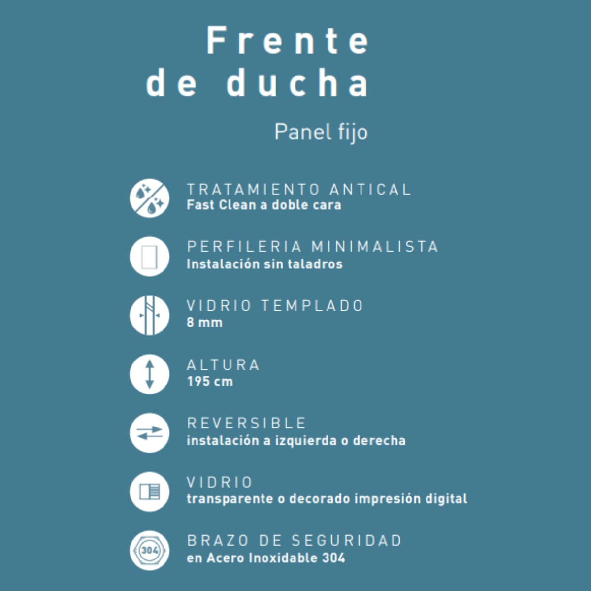 Mampara de Ducha Fijo Frontal | Panel Pantalla Fijo Ducha de Vidrio Templado de 8mm | Tratamiento Antical y Altura de 195cm | Marco Negro Mate 110cm