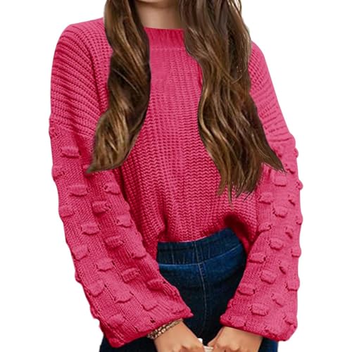 Girl's Lantern Sleeve Sweater, Round Neck Three-Dimensional Decoration, Autumn and Winter Casual Versatile top4