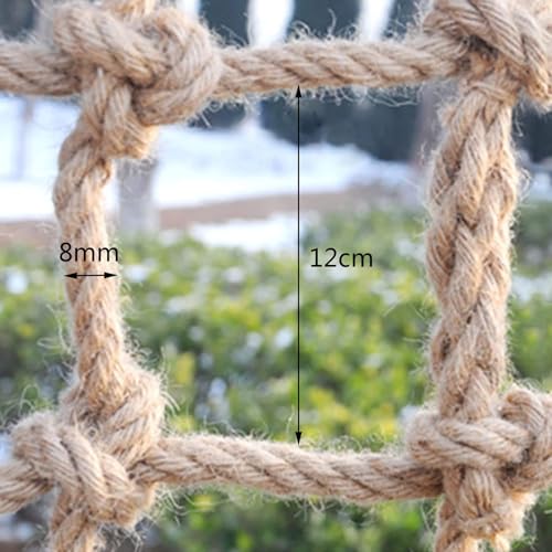 Rete da Arrampicata per Interni - Rete anticaduta in Corda Spessa 8 mm, Maglia da 12 cm per Parco Giochi all'aperto, Rete da Giardino in Canapa Resistente, Attrezzatura da Gioco per la sicur