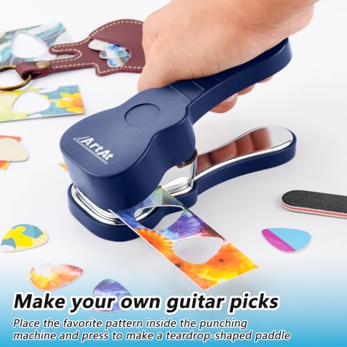 Image of ArtAt Guitar Pick Punch Kit - Bass Guitar Picks Puncher With 15 Pick Strips Medium Guitar Pick Maker Punch Kit Unique Guitar Lovers Gifts