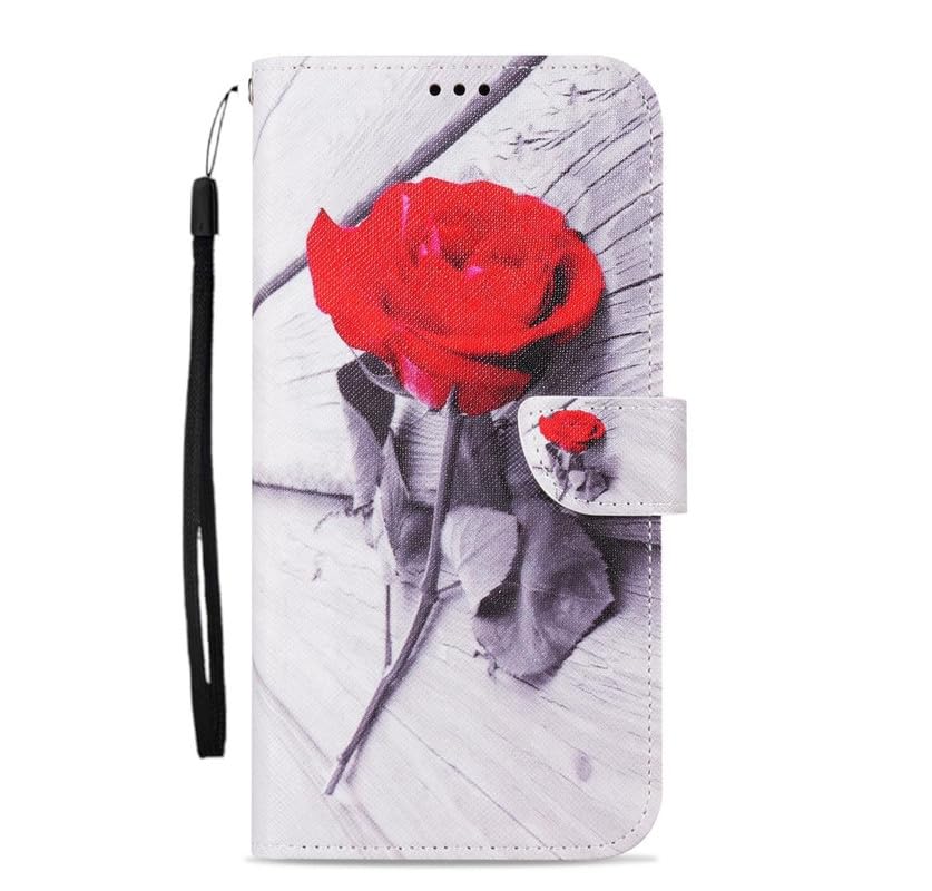 Image of TELETEL Magnetic Closure Flip Shock Proof Back Cover with Cards & Cash Pockets | Wallet Case - Red Rose for Vivo V50 5G