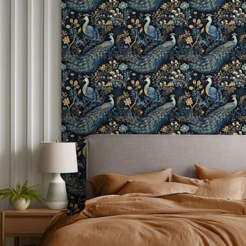 PIXELPACE Self-Adhesive Waterproof Peacock Floral Luxury Pattern Wallpaper Removable PVC Vinyl Wall Sticker for Living Room, Hall & Home Décor (45 x 304 cm) - Image 5