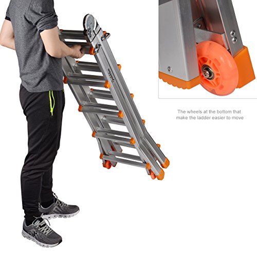 GreenWise 13Ft 4X4 Steps Aluminum Folding Scaffold Ladder For Window Cleaning, Roof Repair. Made With Stable A Frame Construction. MAX Weight 330 LBS