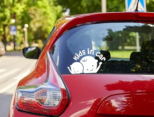 Image of Kids in Car Window Decal - Cute Baby Silhouette Vinyl Sticker for Vehicles - Safety Alert Car Decal - Durable & Weatherproof (4''x6'', 2pcs)