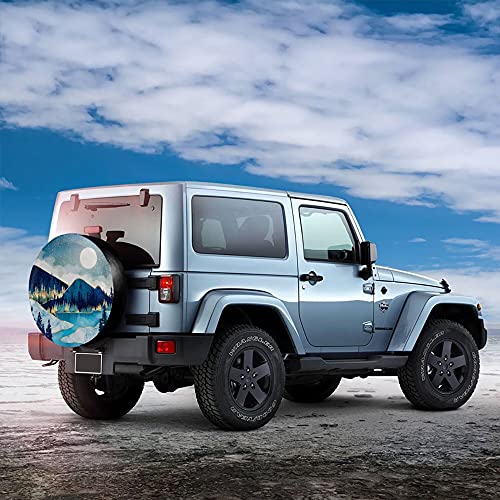 Image of Blue Gold Spare Tire Cover Mountain Tree Star Wheel Cover 16 Inch | Black,Polyester,Protectors Tire Cover,Waterproof,Dust-Proof,Universal,Fit for RV Jeep SUV Motor Travel Camper Tires