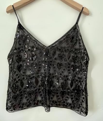 Sexy Sparkle Sequin Rhinestone Crop Cami Top Sleeveless Pearl Embellished Glitter Camisole Backless V Neck Going Out Tank Top2