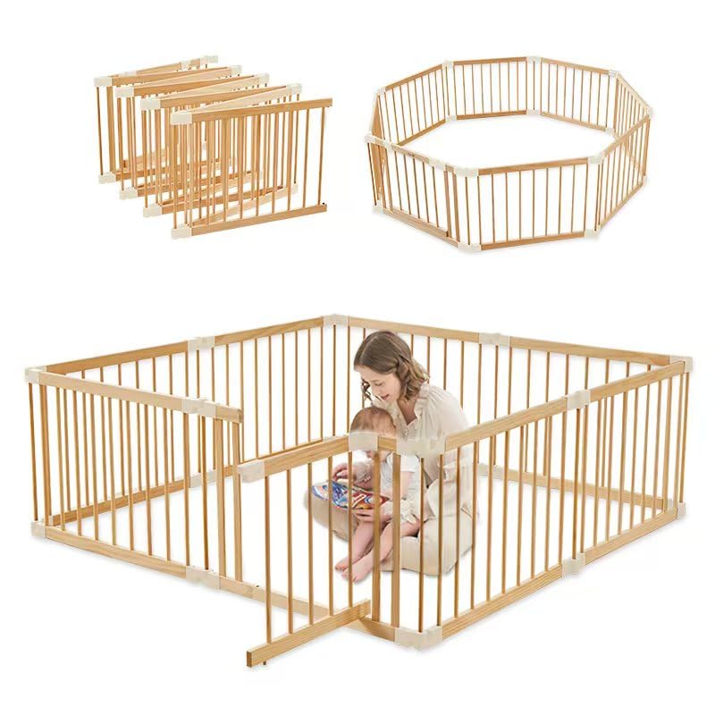 Baby Playpen Door Wooden Fence Large with Door Gate,Wooden Playpen for Babies and Toddlers,Wooden Baby playpen with Door, Changeable & Expandable
