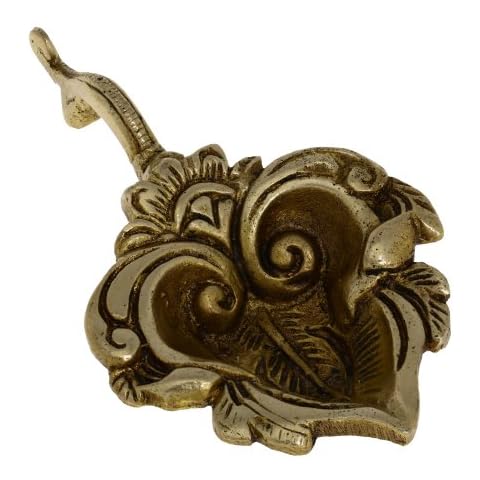 GURU JEE Brass Diya For Pooja With Handle Oil Wicks Lamps Aarti Deepak Deep Gifts Item Showpiece Cover