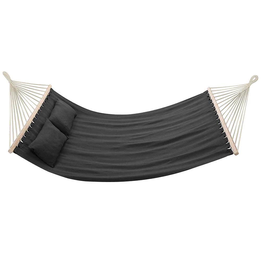 Bakaji Amaca da Giardino Doppia 2 Posti 232 x 148 cm Barre Trasversali in Legno Rivestimento in Poli Cotone con 2 Cuscini e Cinghie Design Moderno Antracite