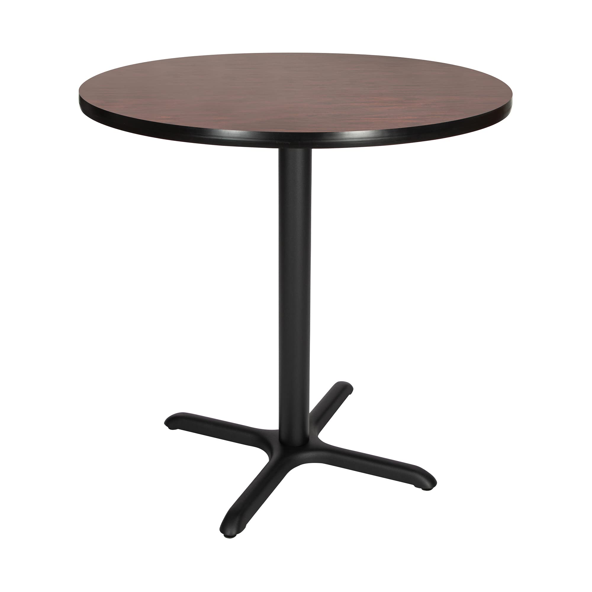 OEF Furnishings Café Table – X Base, 30” Height, 36” Round Top, Mahogany/Black Frame – Heavy-Duty Bistro Table, High-Pressure Laminate, 300 lb Capacity, Non-Marring Glides for Cafeterias & Offices