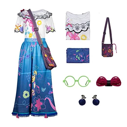 AYYOHON Vestido Mirabel para adultos, disfraz de cosplay de Pepa con bolsa, falda de princesa, traje de Halloween, talla L