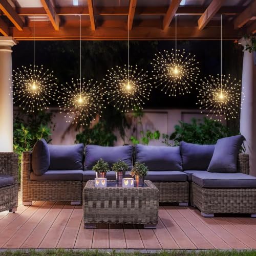 PXBNIUYA 3 Pack 600 LED Solar Starburst Sphere Lights Remote Control,LED Firework Light 8 Modes Dimmable Waterproof Hanging Fairy Light, Copper Wire Lights for Patio Parties Christmas (Warm White) by PXBNIUYA - Image 7